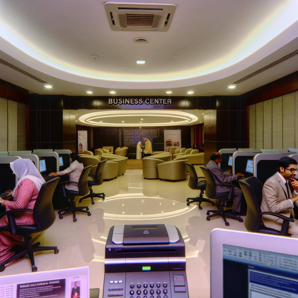 Business centre with computers , printers at hotel